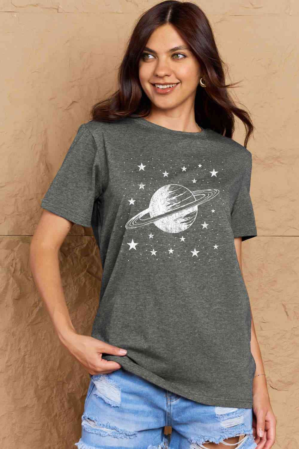 Simply Love Full Size Planet Graphic Cotton T-Shirt Women's T-Shirts - Tophatter Daily Deals