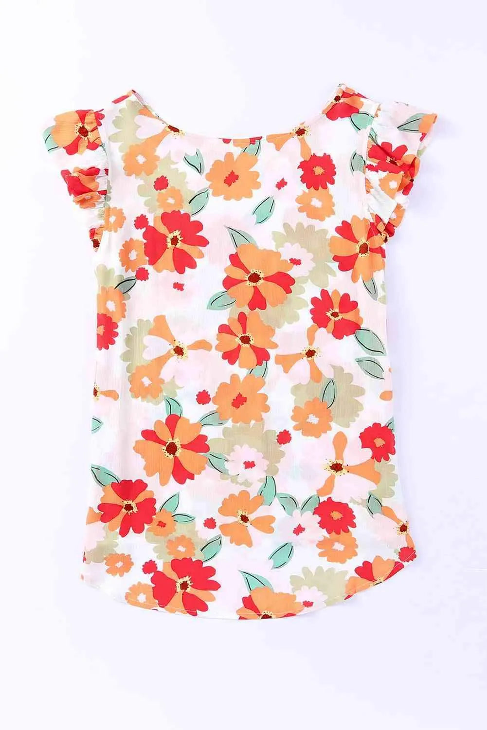 Floral Flutter Sleeve Round Neck Blouse Blouses - Tophatter Daily Deals