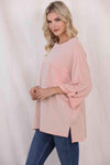 Round Neck Slit Roll-Tab Sleeve Oversize Top Women's T-Shirts - Tophatter Daily Deals