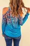 Floral Cold-Shoulder Long Sleeve Round Neck Top Blouses - Tophatter Daily Deals