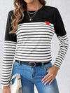 Heart Patch Striped Round Neck Long Sleeve T-Shirt Women's T-Shirts - Tophatter Daily Deals