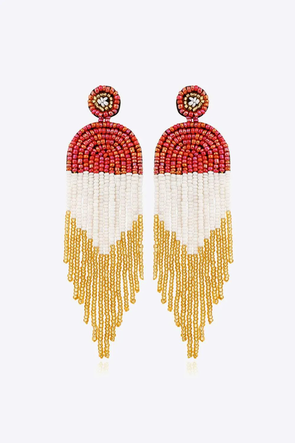 Beaded Fringe Dangle Earrings Deep Red One Size Earrings - Tophatter Daily Deals