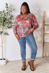 Hopely Full Size Floral Print V-Neck Long Sleeve Blouse Blouses - Tophatter Daily Deals