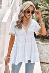 Contrast Short Sleeve Tiered Blouse White Blouses - Tophatter Daily Deals