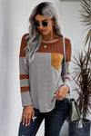 Pocketed Striped Round Neck T-Shirt Women's T-Shirts - Tophatter Daily Deals