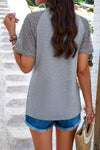 Lace Detail Round Neck Short Sleeve T-Shirt Women's T-Shirts - Tophatter Daily Deals