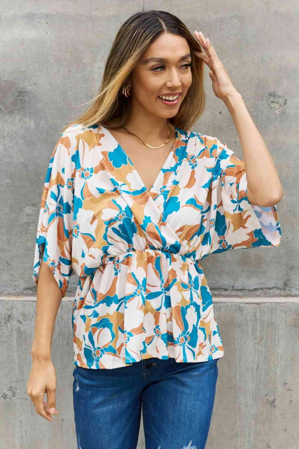 BOMBOM Floral Print Wrap Tunic Top Floral Blouses - Tophatter Daily Deals