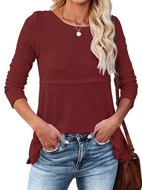 Cutout Round Neck Long Sleeve T-Shirt Women's T-Shirts - Tophatter Daily Deals