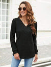 Ribbed Surplice Long Sleeve T-Shirt Black Women's T-Shirts - Tophatter Daily Deals