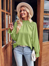 Ruffled Mock Neck Flounce Sleeve Blouse Lime Blouses - Tophatter Daily Deals