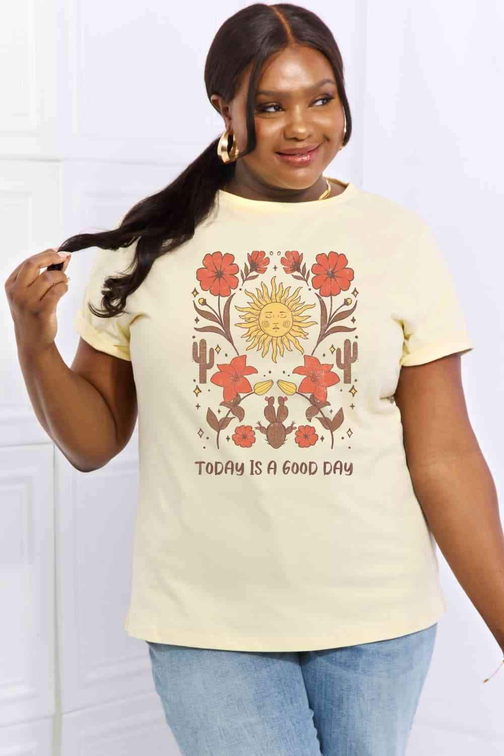 Simply Love Full Size TODAY IS A GOOD DAY Graphic Cotton Tee Women's T-Shirts - Tophatter Daily Deals