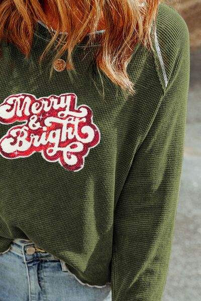 MERRY & BRIGHT Sequin Waffle-Knit T-Shirt Women's T-Shirts - Tophatter Daily Deals