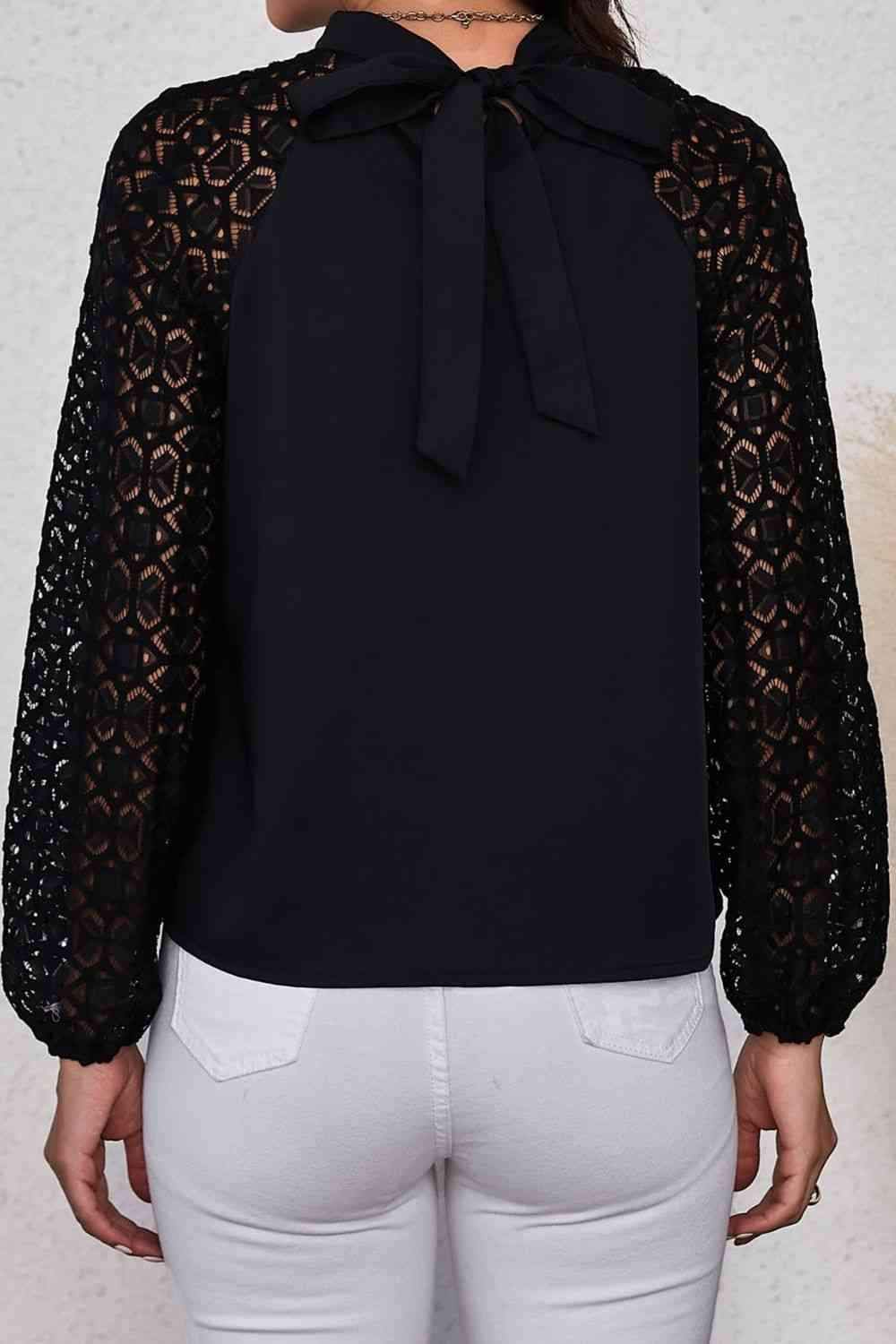 Lace Raglan Sleeve Gathered Detail Blouse Blouses - Tophatter Daily Deals