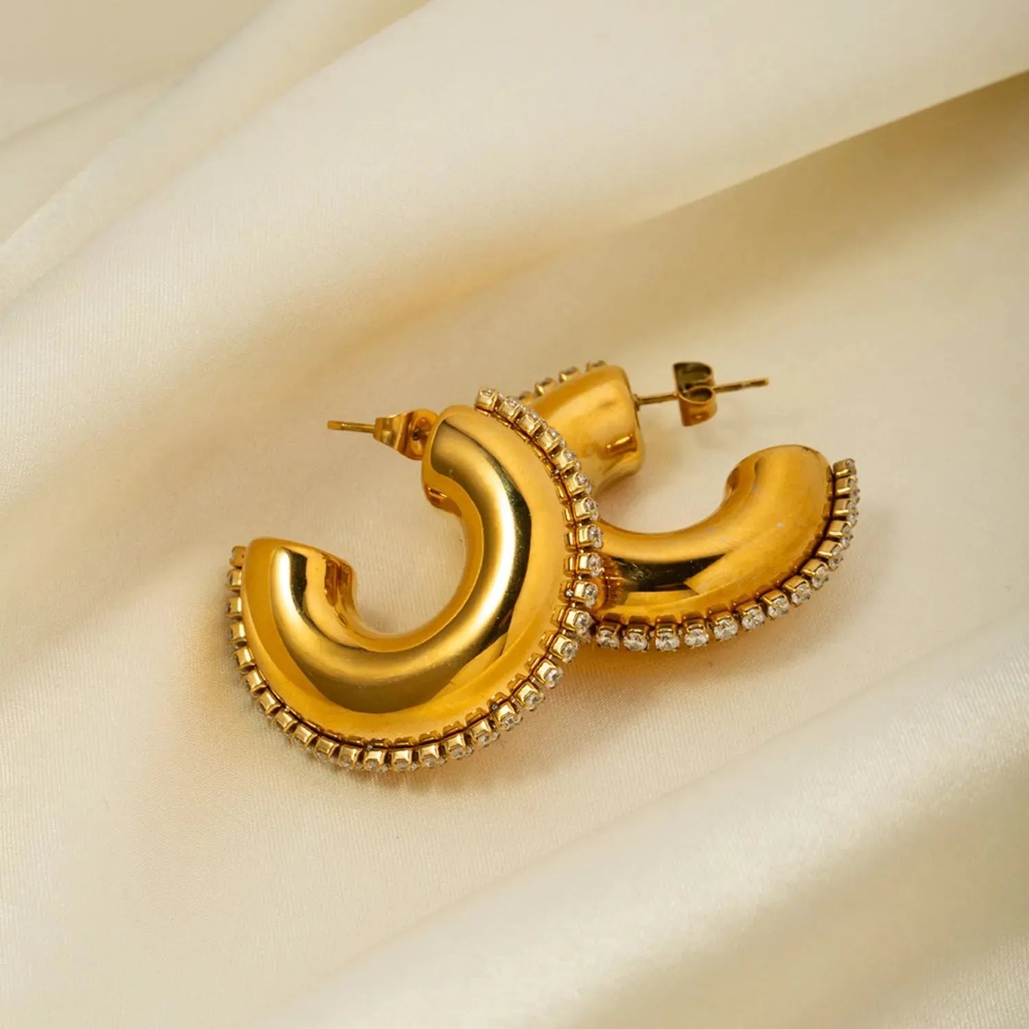 Zircon Stainless Steel C-Hoop Earrings Earrings - Tophatter Daily Deals