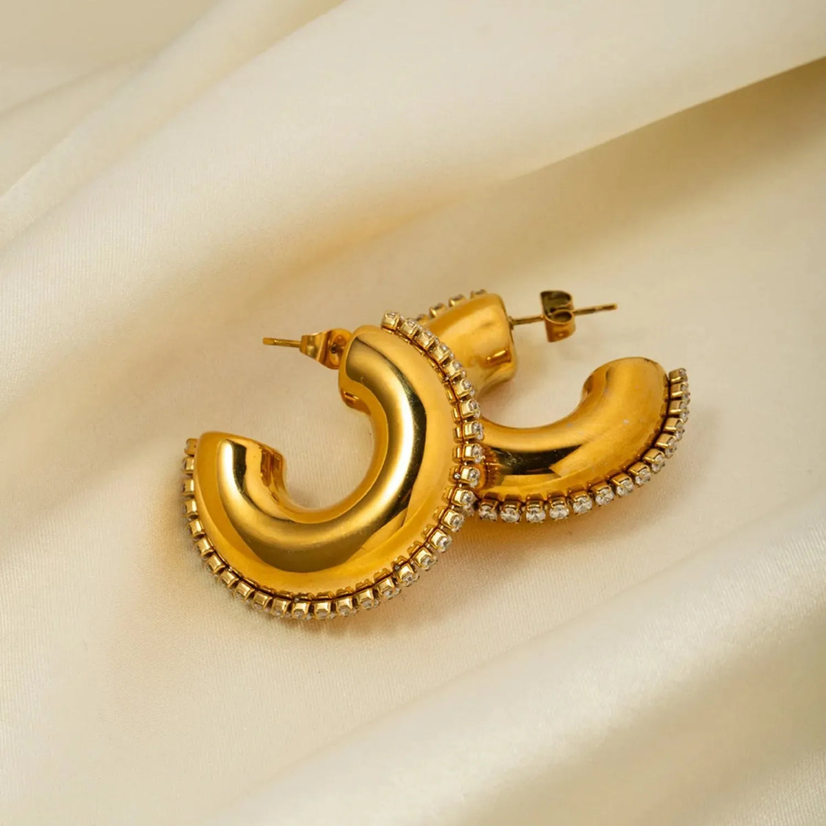 Zircon Stainless Steel C-Hoop Earrings Earrings - Tophatter Daily Deals
