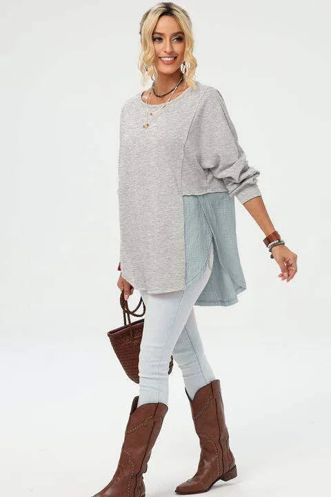Curved Hem Dolman Sleeve Top Heather Gray Blouses - Tophatter Daily Deals