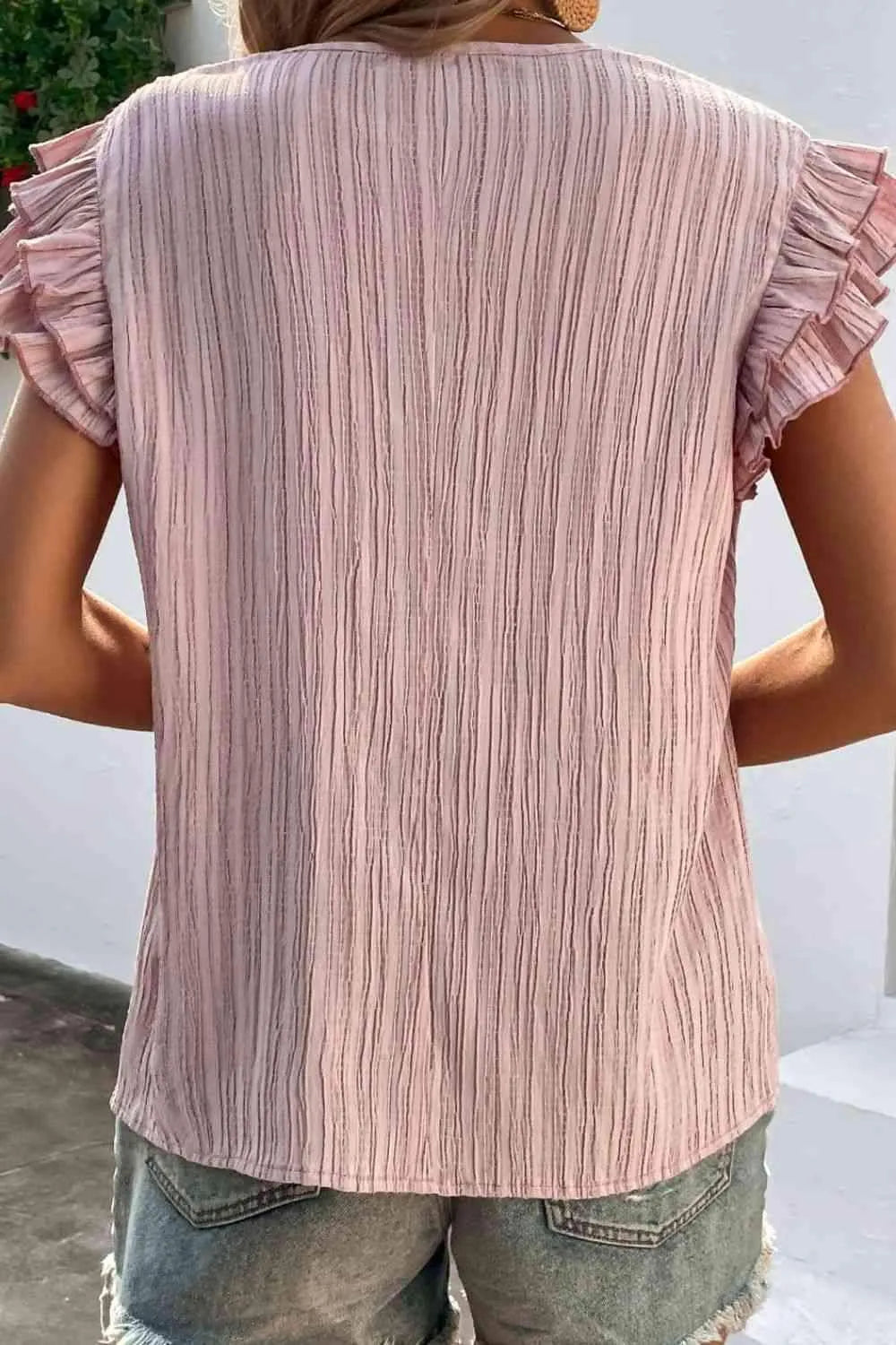 Textured Tie Neck Butterfly Sleeve Blouse Blouses - Tophatter Daily Deals