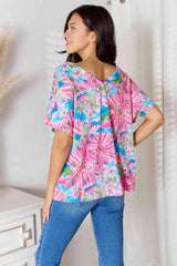 Double Take Floral V-Neck Short Sleeve Blouse Women's T-Shirts - Tophatter Daily Deals