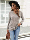 Ribbed Surplice Long Sleeve T-Shirt Mocha Women's T-Shirts - Tophatter Daily Deals