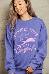 Sweet Claire "Support Your Local Cowgirl" Oversized Crewneck Sweatshirt - Tophatter Daily Deals