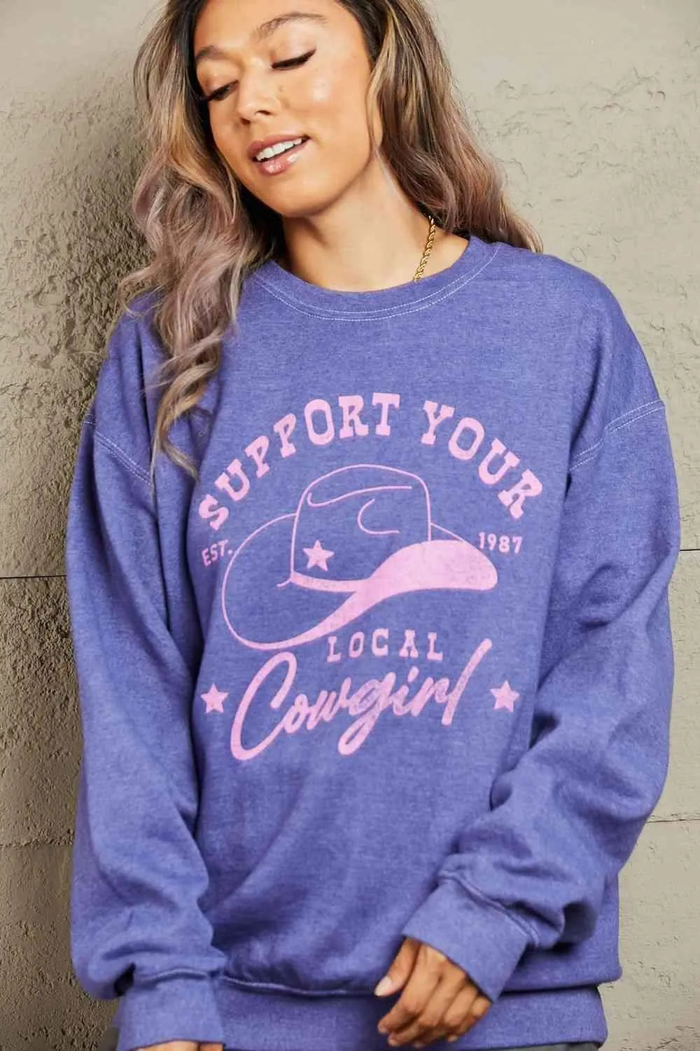 Sweet Claire "Support Your Local Cowgirl" Oversized Crewneck Sweatshirt - Tophatter Daily Deals