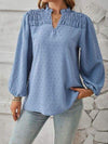 Ruched Swiss Dot Notched Balloon Sleeve T-Shirt Women's T-Shirts - Tophatter Daily Deals