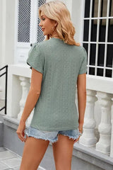 Eyelet V-Neck Petal Sleeve T-Shirt Women's T-Shirts - Tophatter Daily Deals