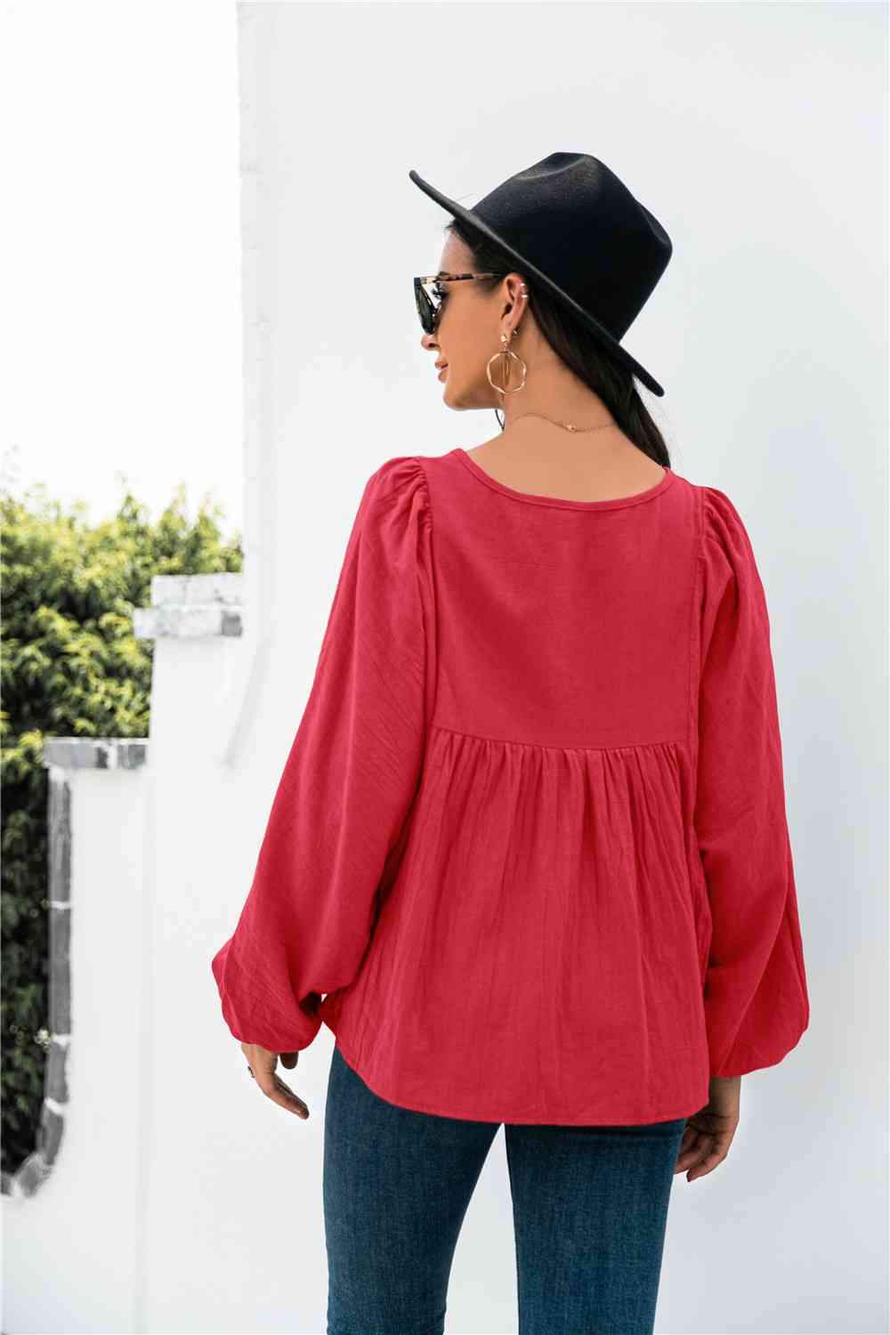 Button Up Balloon Sleeve Blouse Blouses - Tophatter Daily Deals