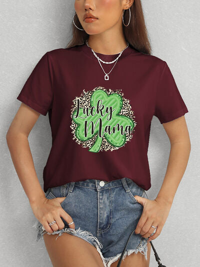 LUCKY MAMA Round Neck T-Shirt Women's T-Shirts - Tophatter Daily Deals