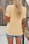 Eyelet Square Neck Puff Sleeve T-Shirt Women's T-Shirts - Tophatter Daily Deals