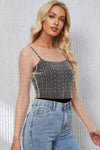 Pearl Long Sleeve Mesh Cropped Top Blouses - Tophatter Daily Deals