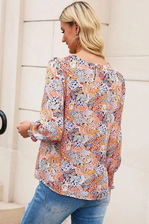 Floral Print Long Puff Sleeve Blouse Blouses - Tophatter Daily Deals