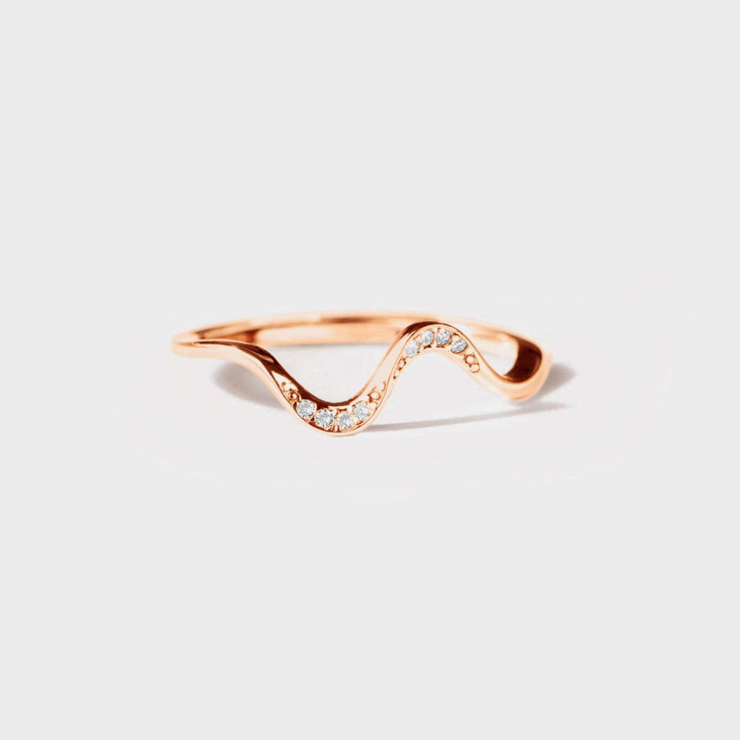 925 Sterling Silver Inlaid Zircon Wave Shape Ring Rose Gold Rings - Tophatter Daily Deals