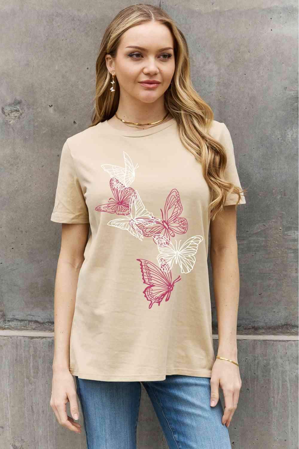 Simply Love Simply Love Full Size Butterfly Graphic Cotton Tee Women's T-Shirts - Tophatter Daily Deals