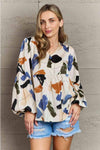 Hailey & Co Wishful Thinking Multi Colored Printed Blouse Beige Blouses - Tophatter Daily Deals