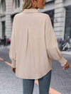 Collared Neck Long Sleeve Button-Up Blouse Blouses - Tophatter Daily Deals