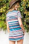 Crisscross Striped V-Neck Short Sleeve T-Shirt Women's T-Shirts - Tophatter Daily Deals