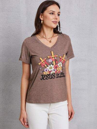 JESUS IS THE ANSWER V-Neck T-Shirt Mocha Women's T-Shirts - Tophatter Daily Deals