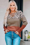 Leopard Print Lace-Up Spliced Lace Top Brown Rust Blouses - Tophatter Daily Deals