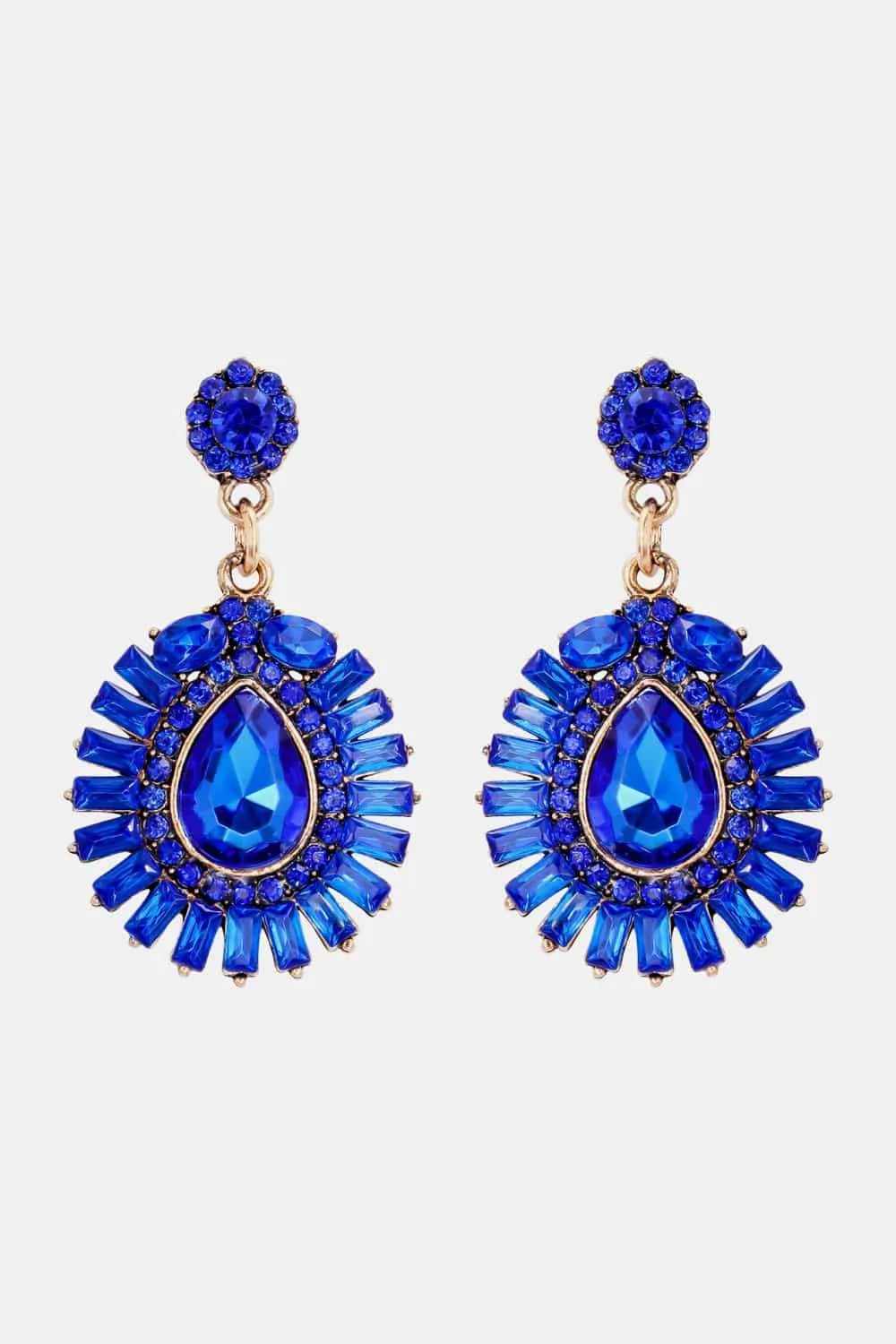 Teardrop Shape Glass Stone Dangle Earrings Royal Blue One Size Earrings - Tophatter Daily Deals