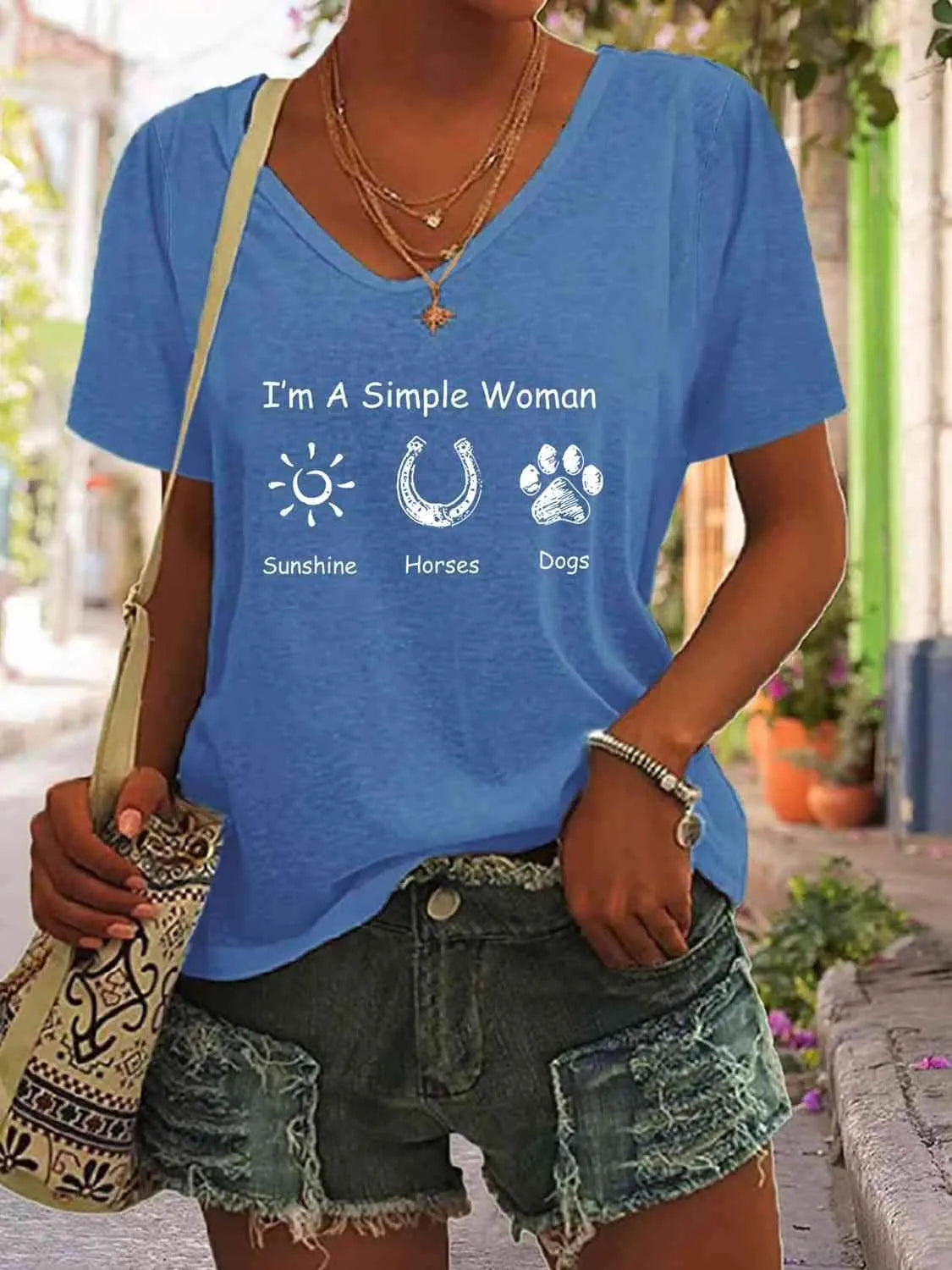 Full Size Graphic V-Neck T-Shirt Cobalt Blue Women's T-Shirts - Tophatter Daily Deals