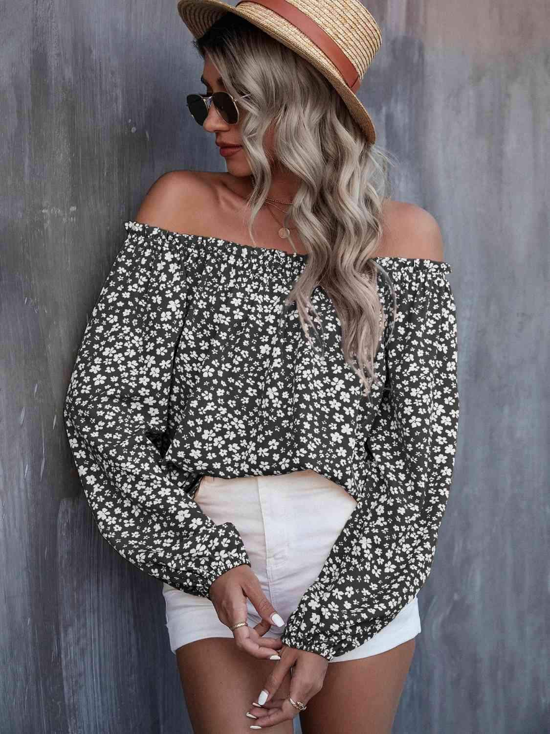 Off-Shoulder Long Sleeve Blouse Black Blouses - Tophatter Daily Deals