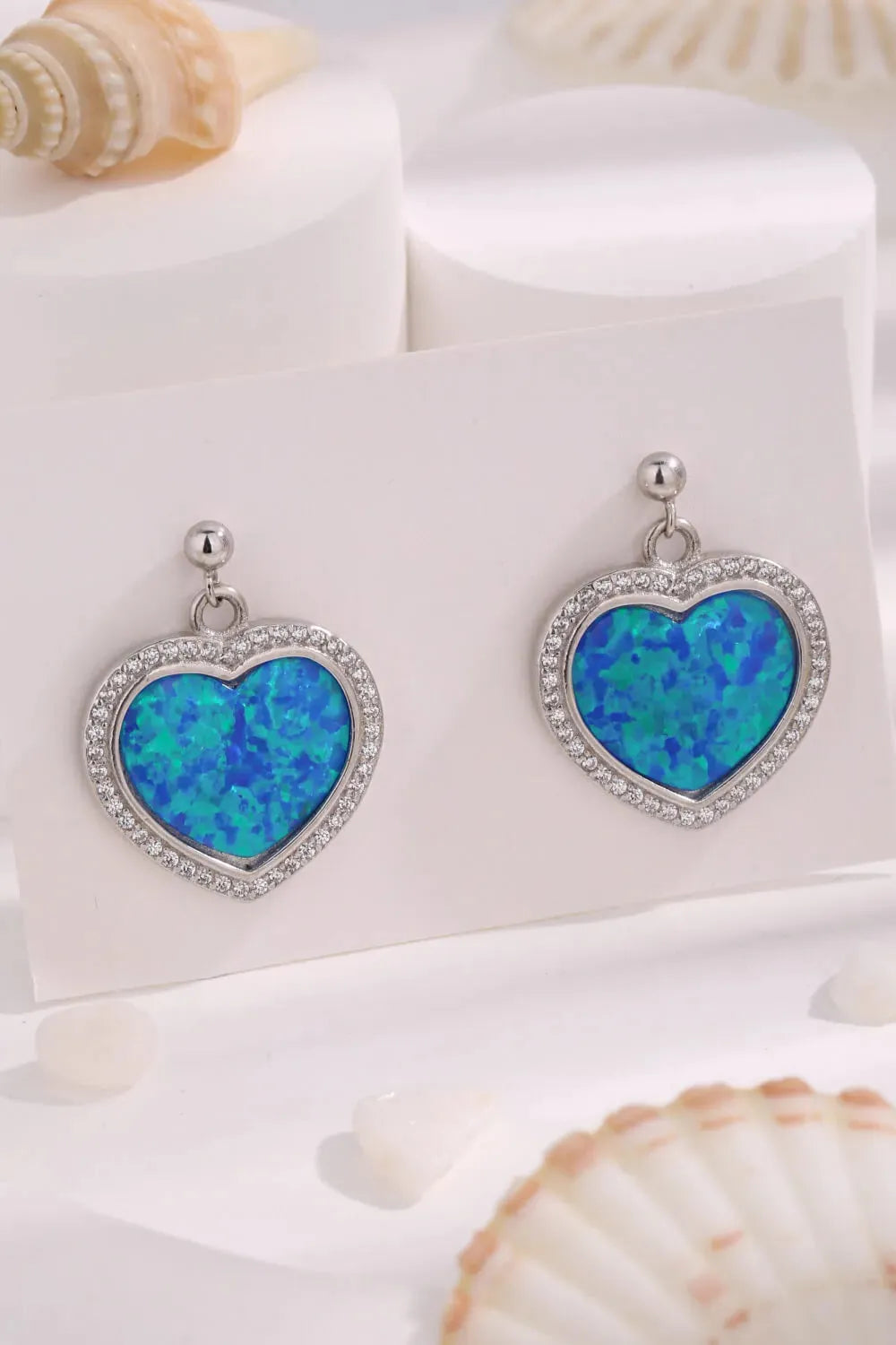 Platinum-Plated Opal Heart Earrings Opal - Tophatter Daily Deals