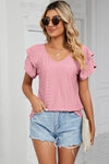 Eyelet V-Neck Short Sleeve T-Shirt Women's T-Shirts - Tophatter Daily Deals