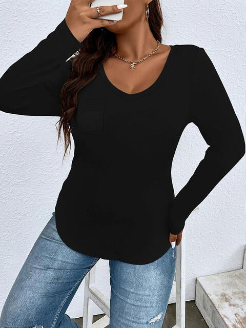 Plus Size V-Neck Long Sleeve T-Shirt Women's T-Shirts - Tophatter Daily Deals