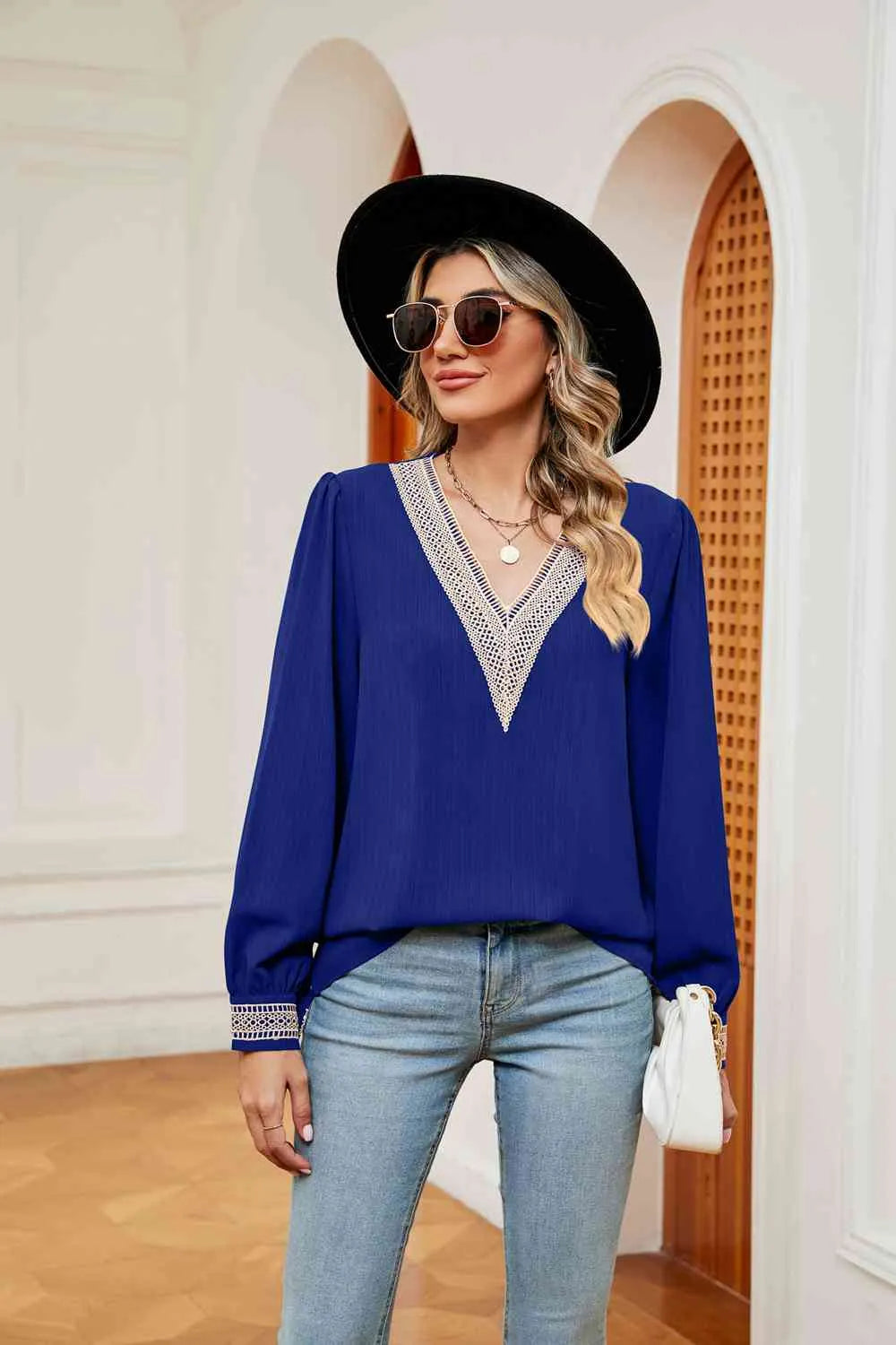 Contrast Puff Sleeve Blouse Blouses - Tophatter Daily Deals