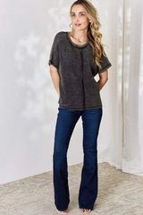Zenana Oversized Baby Waffle Short Sleeve Top Blouses - Tophatter Daily Deals