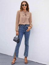 Tie Neck Puff Sleeve Blouse Blouses - Tophatter Daily Deals