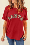 SANTA Graphic Short Sleeve T-Shirt Deep Red Women's T-Shirts - Tophatter Daily Deals