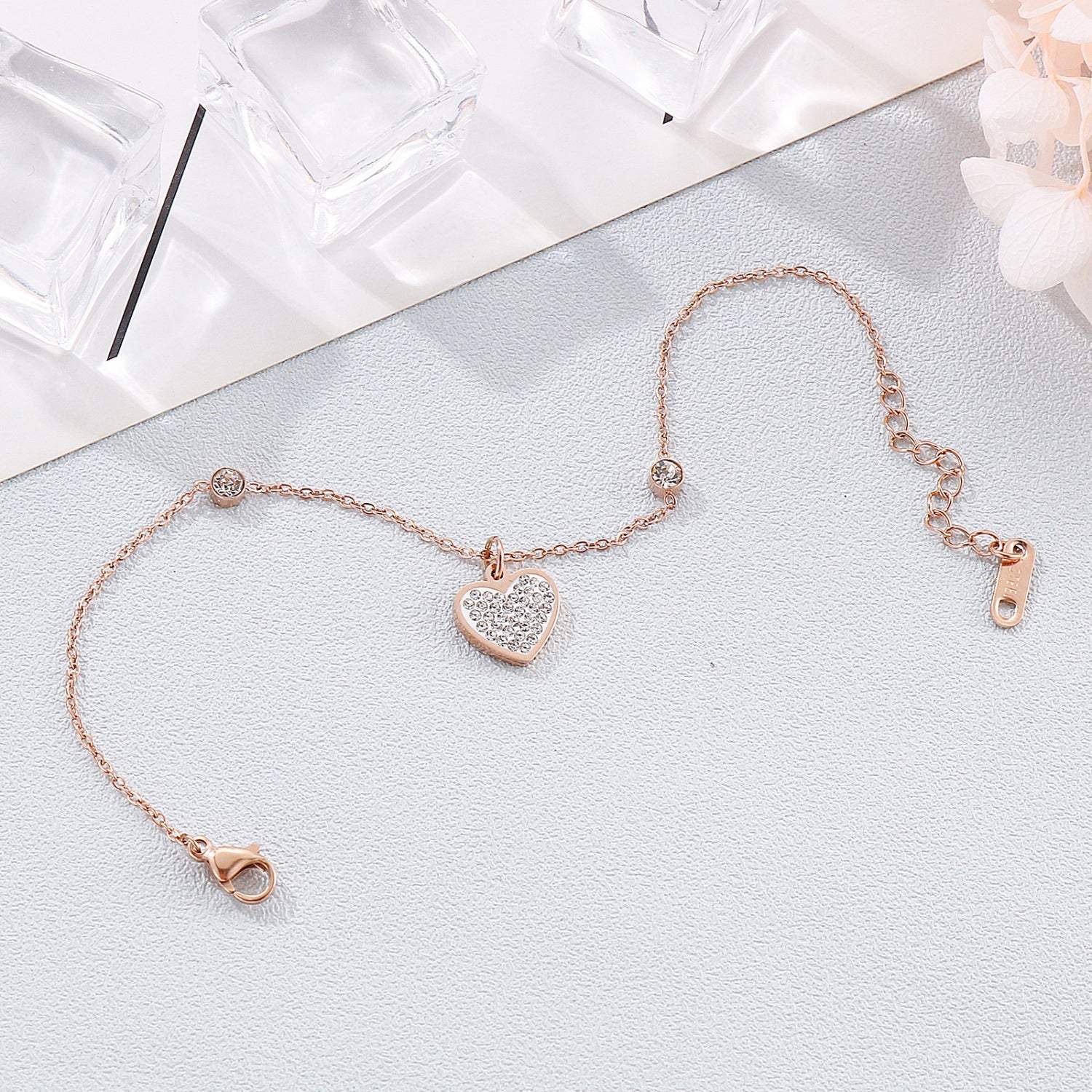 Inlaid Rhinestone Titanium Steel Heart Bracelet Bracelets - Tophatter Daily Deals